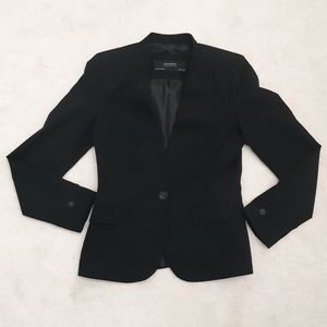 Zara basic collarless black blazer with one button detail